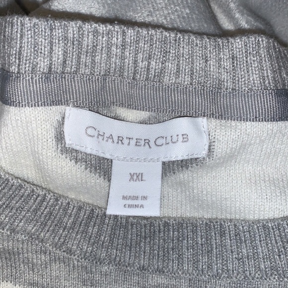 Charter club gray white hearts crew neck sweater size XXL embroidered pink heart - Picture 5 of 8